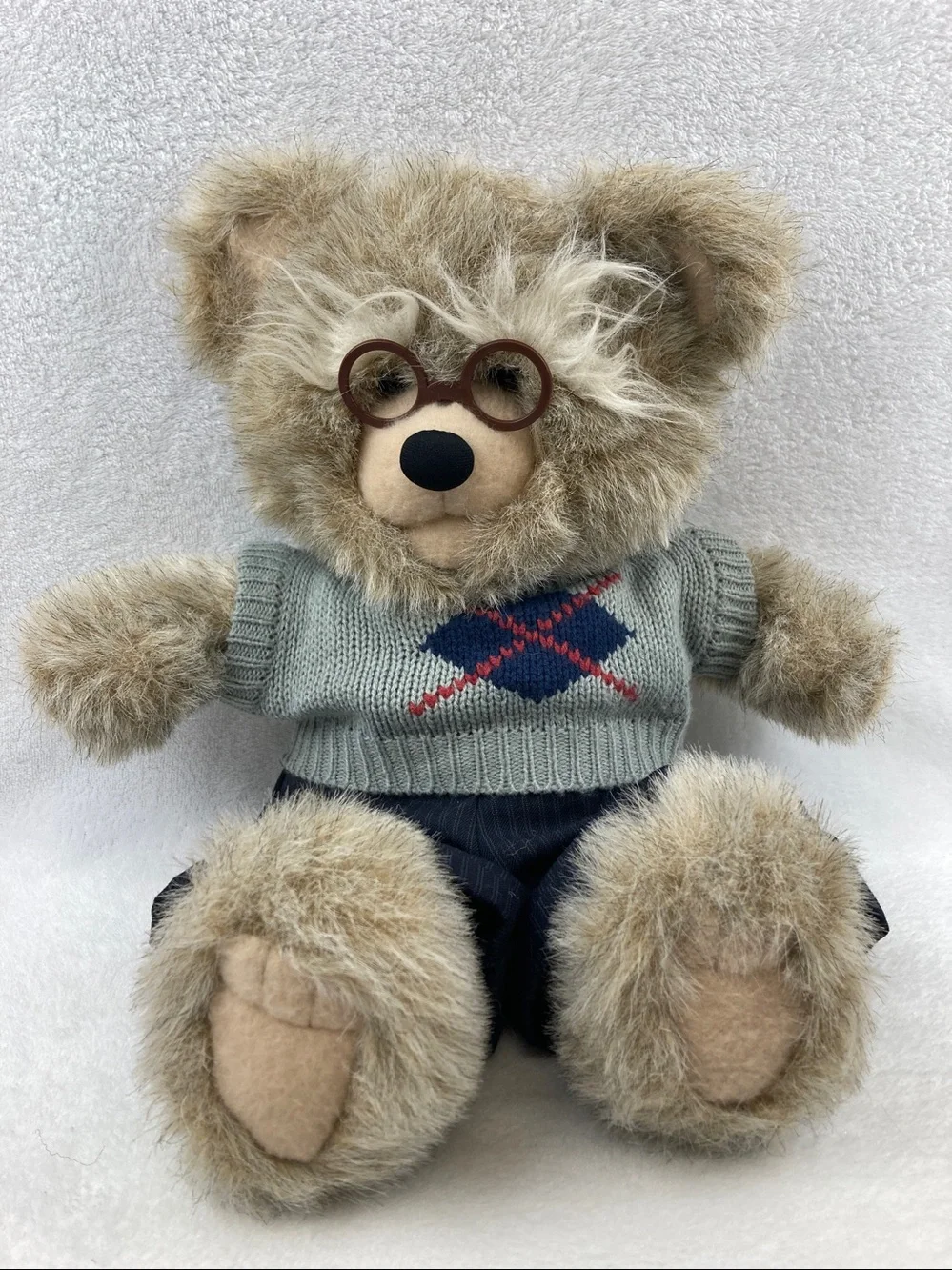 VTG 1985 Heartline Grandpa Bear Plush Stuffed Animal Toy 18” Balding